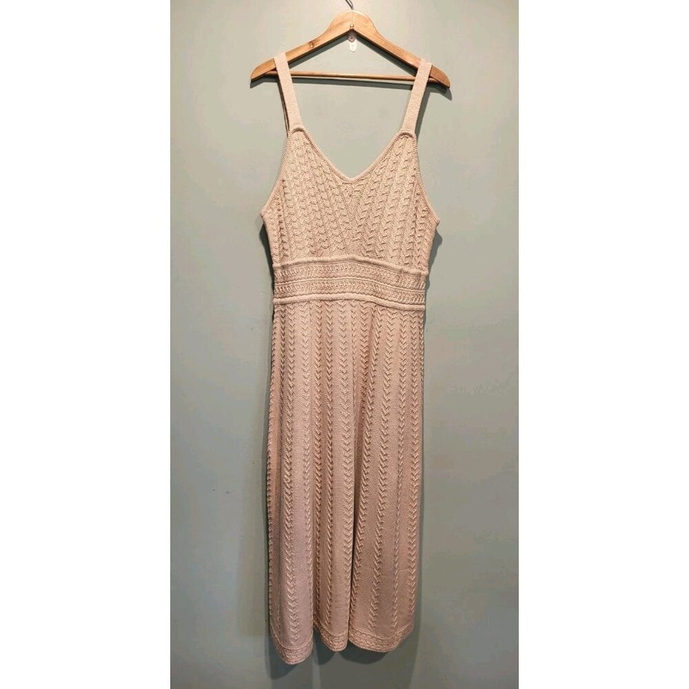New Beige Crochet Knit Sleeveless Maxi Dress Cottage Boho Hippie Sz 1X